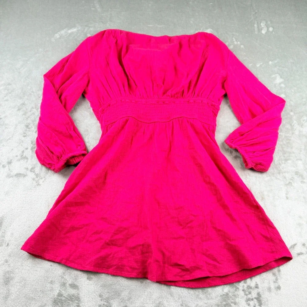 Free People Pink Ruched Women's XS Mini Dress Long Sleeve OB1429888